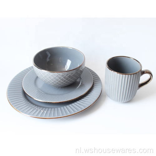 Groothandel aangepast logo Ceramic16pcs Emboss Servies Set